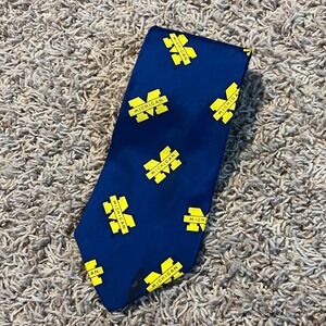 American Classic Michigan Wolverines Silk Tie Navy Blue Yellow Block M Logo USA